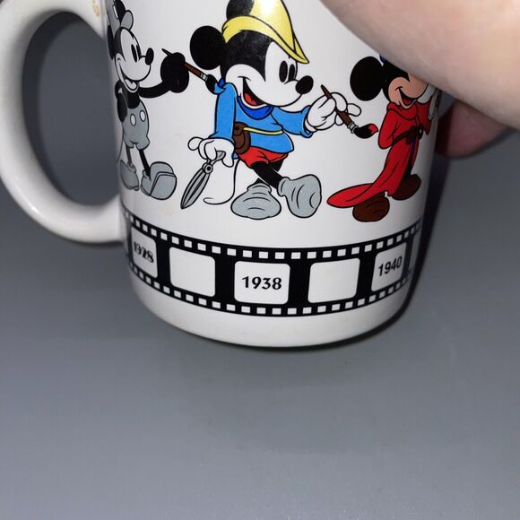 Disney Mickey Mouse Coffee Mug Cup Celebrating from 1928-Today Thru the Years - Picture 3 of 9
